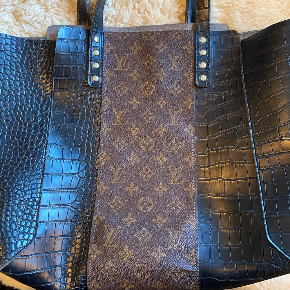 Repurposed LV croc purse with matching zipper clutch